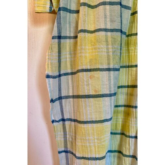 Free People By My Side Button Up Oversized Summer Yellow Plaid Tunic Size XS - Picture 5 of 11